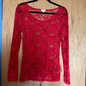 Love culture red lace l/s top sz L